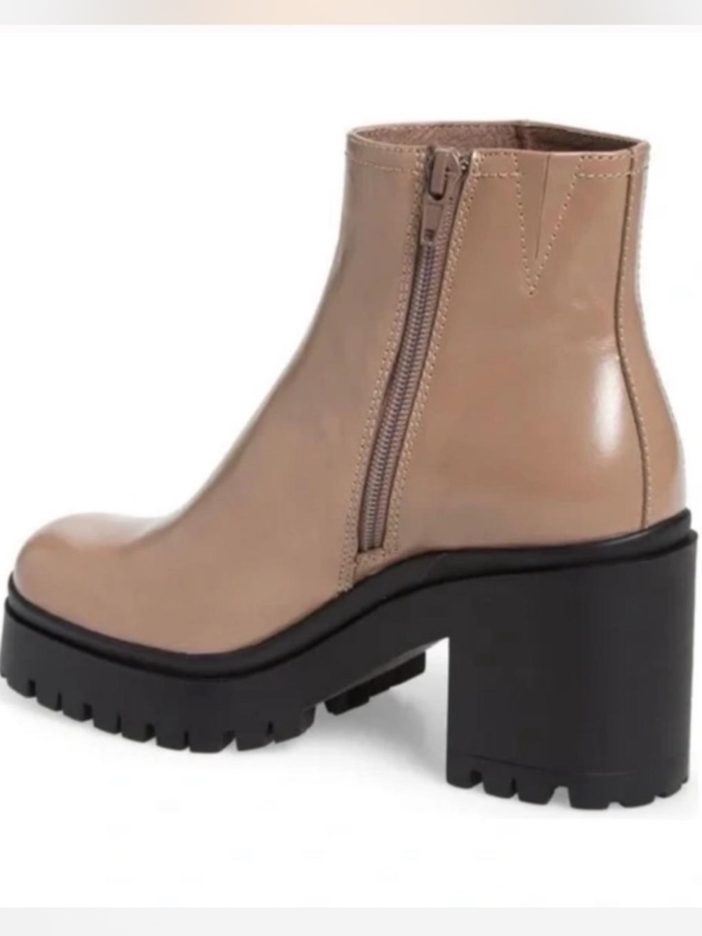 Jeffrey Campbell Taupe Block Heel Ankle Boot with Side Zip